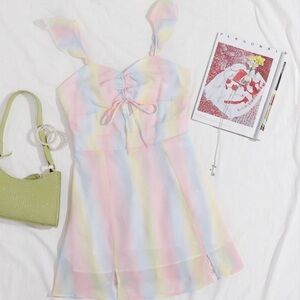 SHEIN Pastel Rainbow Sleeveless Dress Small